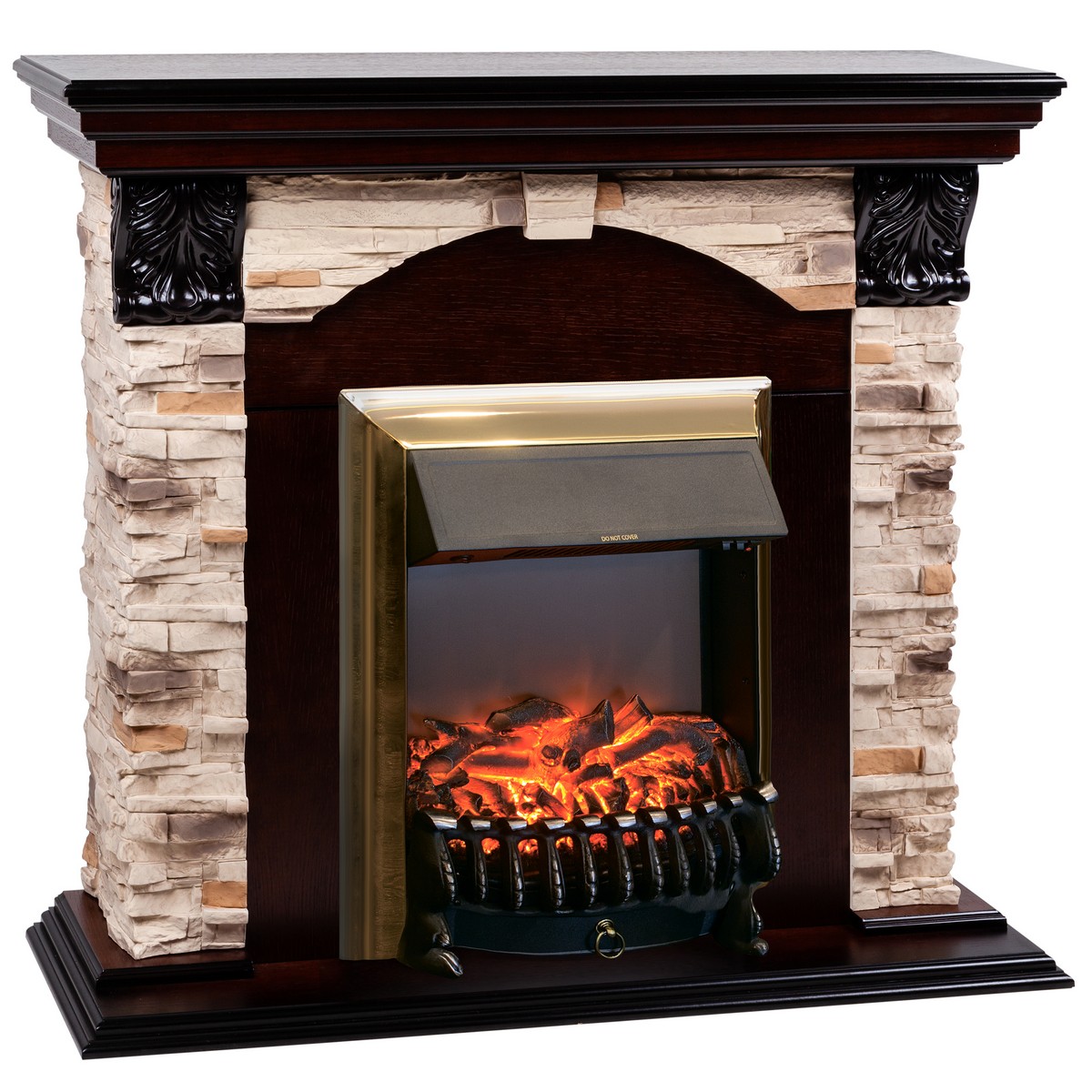 Электрокамин RealFlame Dublin Rock AO античный дуб с очагом Fobos Lux Brass