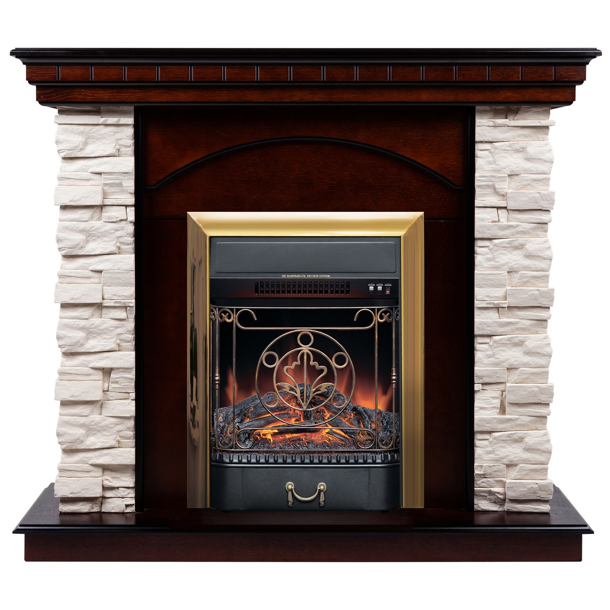 Электрокамин RealFlame Elford AO античный дуб с очагом Majestic Lux Brass