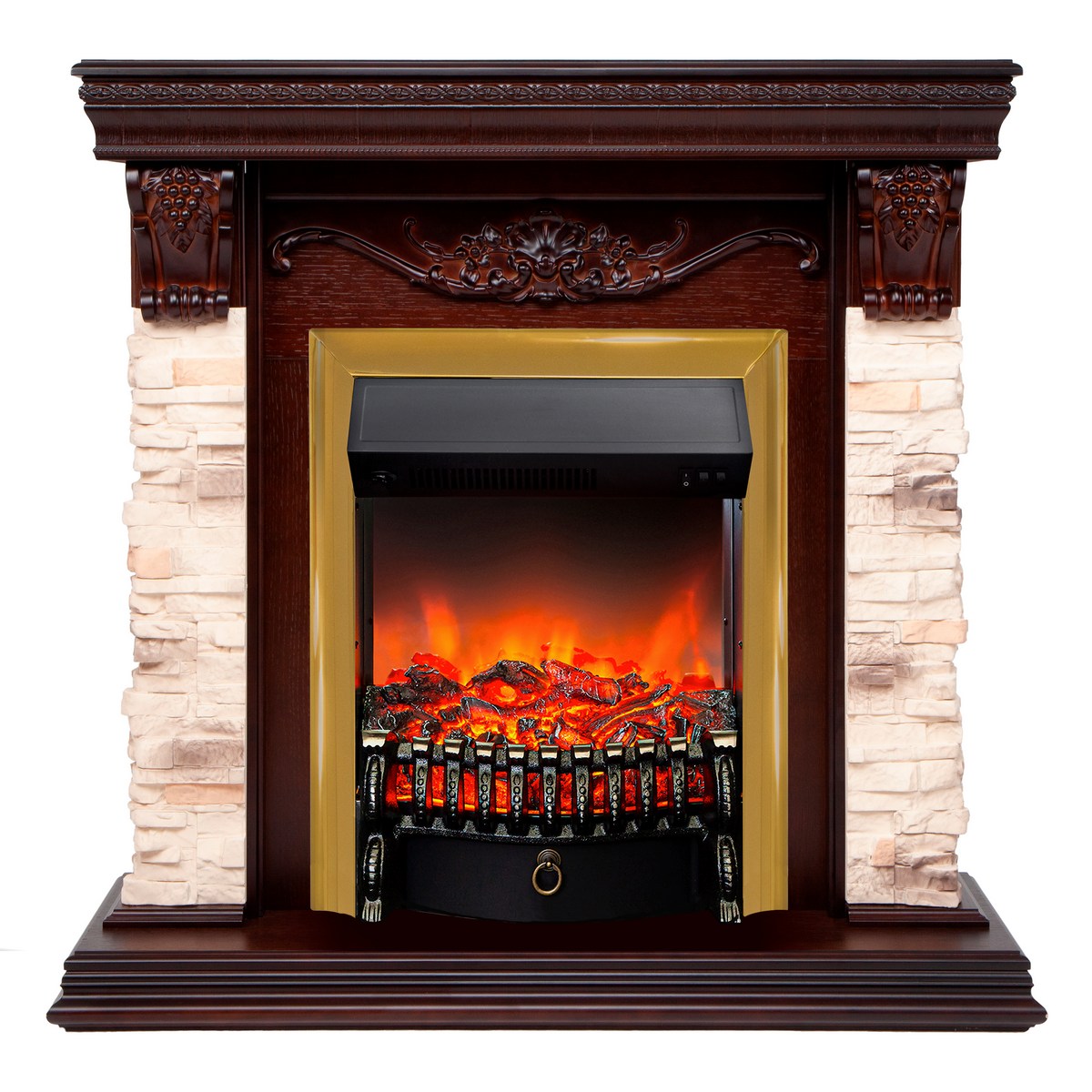 Электрокамин RealFlame Patricia STD NT орех с очагом Fobos Lux Brass