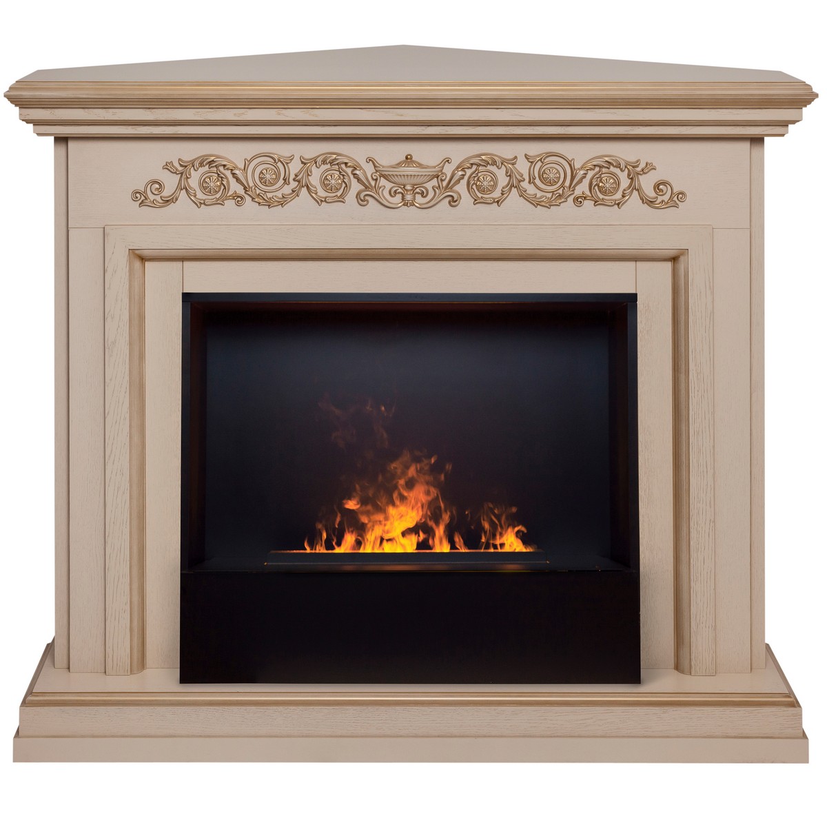 Электрокамин RealFlame Leticia Corner 26 WT белый дуб с золотой патиной с очагом 3D Cassette 630 Black Panel