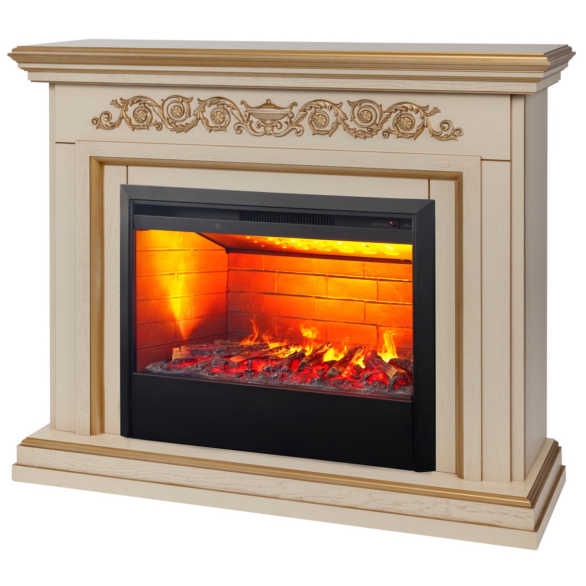 Электрокамин RealFlame Leticia 26 WT белый дуб с золотой патиной с очагом 3D Helios 26