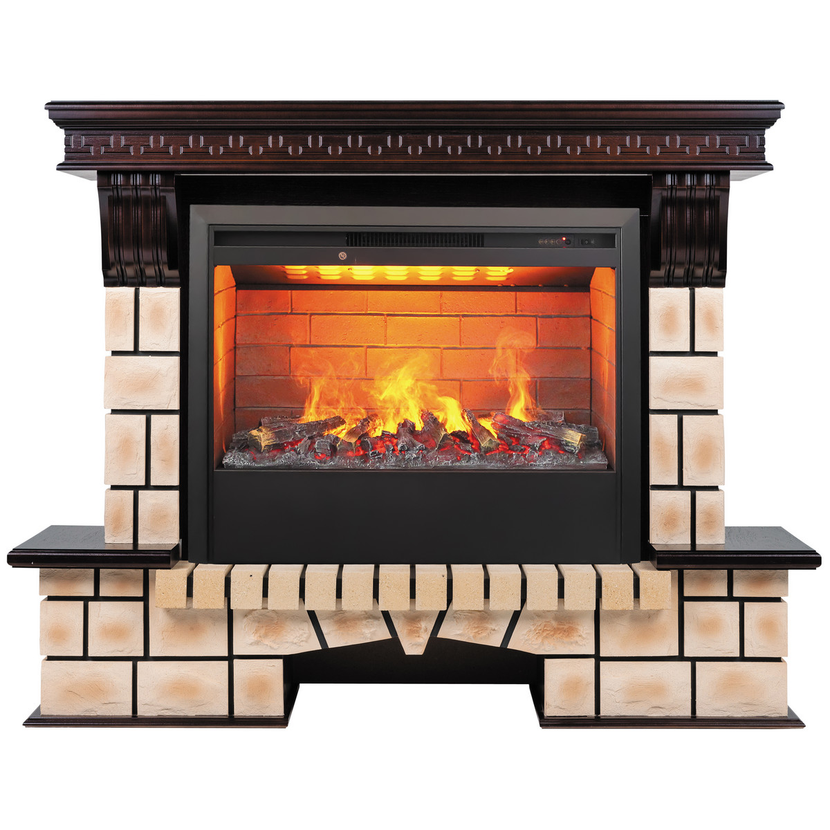 Электрокамин RealFlame Stone Brick AO античный дуб с очагом 3D Helios 26