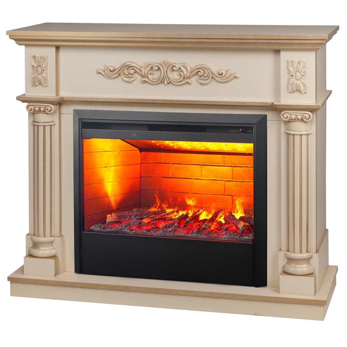 Электрокамин RealFlame Silvia 26 WT белый дуб с золотой патиной с очагом 3D Helios 26