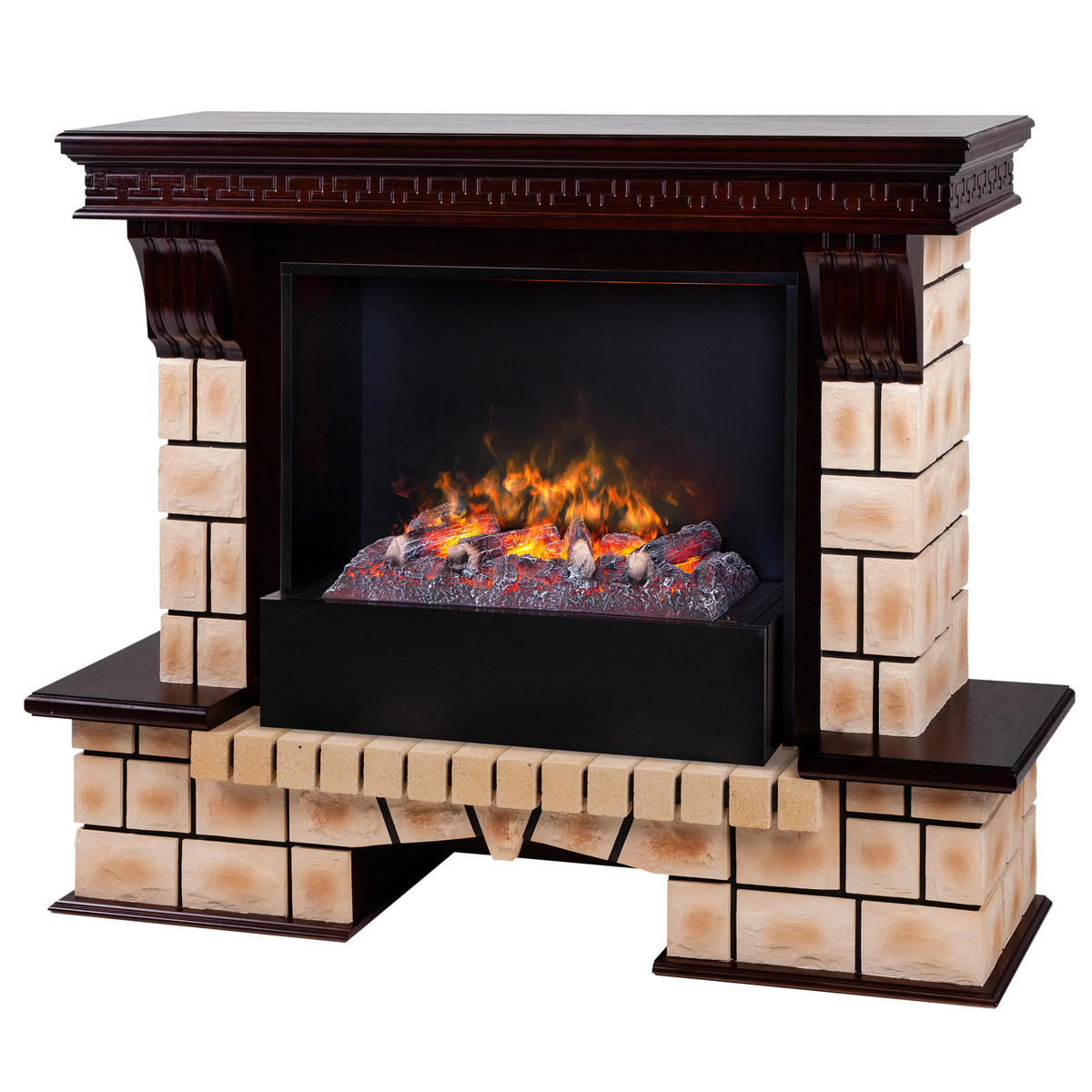 Электрокамин RealFlame Stone Brick AO античный дуб с очагом 3D Cassette 630