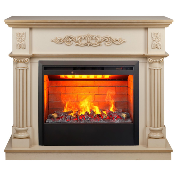 Электрокамин RealFlame Silvia 26 WT белый дуб с золотой патиной с очагом 3D Helios 26