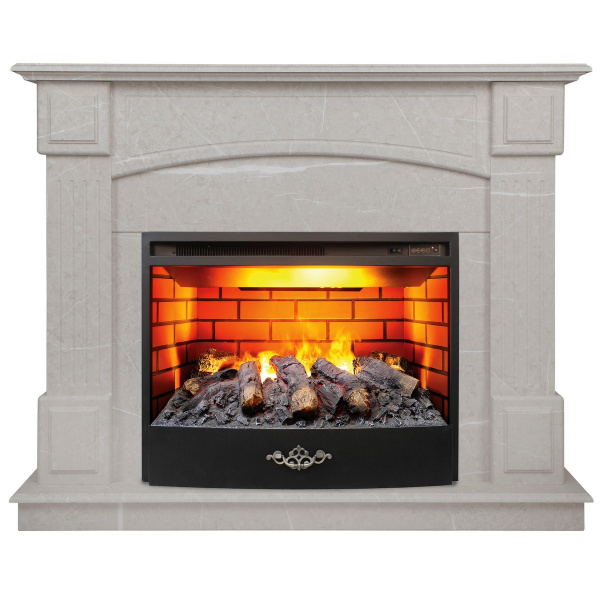 Электрокамин RealFlame Carolina 24/25,5 WT мрамор серый с очагом 3D Firestar 25,5