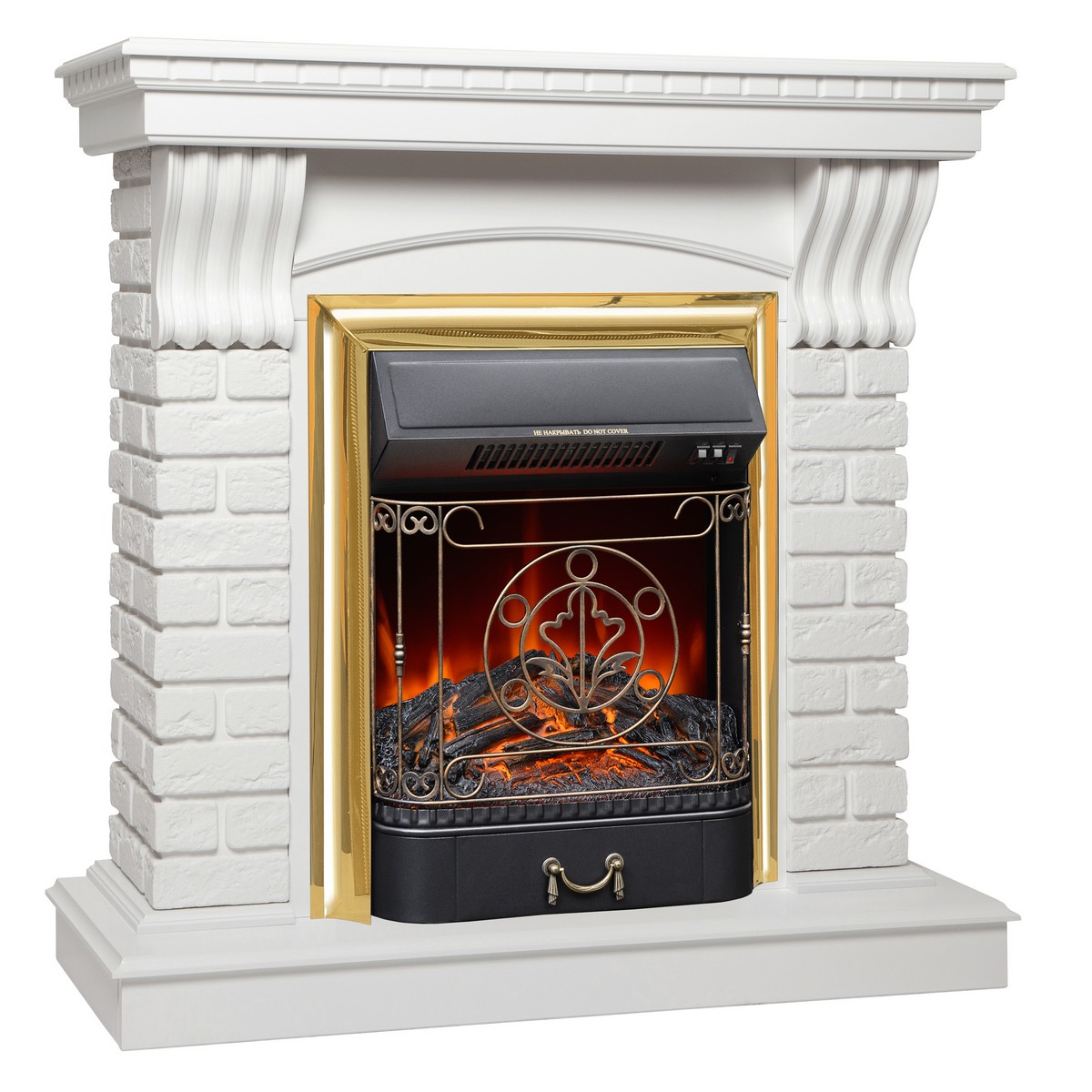 Электрокамин RealFlame Jazz WT белый с очагом Majestic Lux Brass