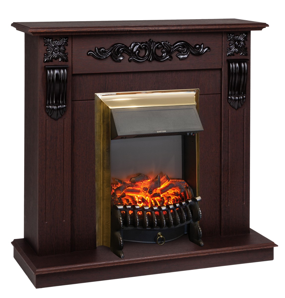 Электрокамин RealFlame Dominica DN орех с очагом Fobos Lux Brass