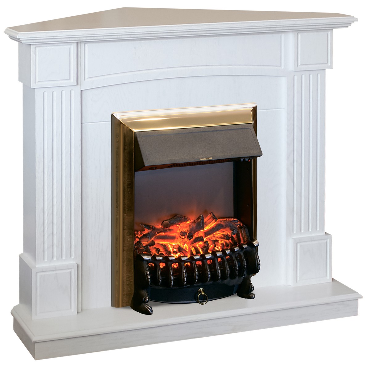 Электрокамин RealFlame Andrea Corner WT фактурный белый с очагом Fobos Lux Brass