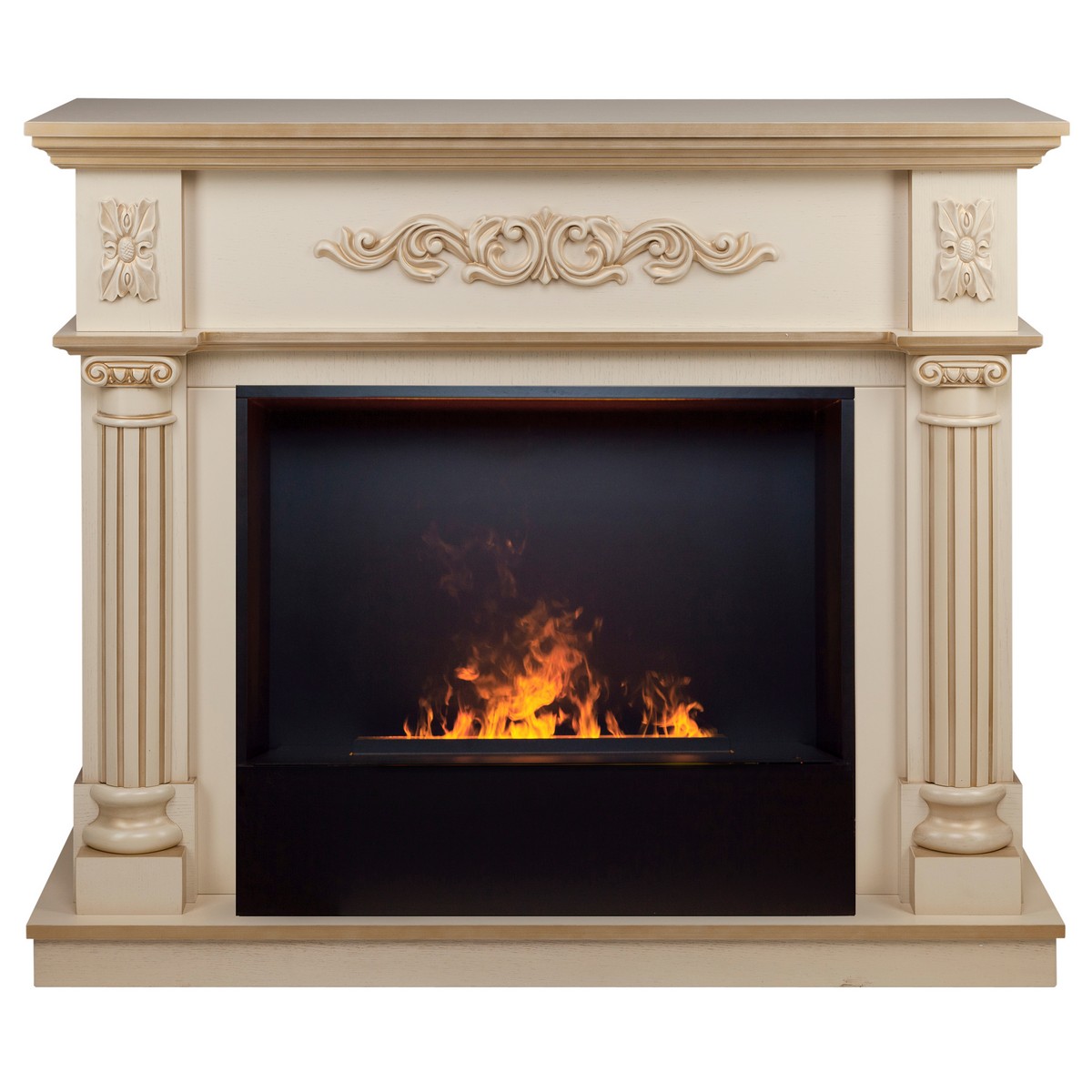 Электрокамин RealFlame Silvia 26 WT белый дуб с золотой патиной с очагом 3D Cassette 630 Black Panel