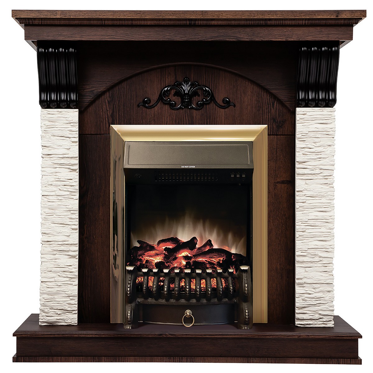 Электрокамин RealFlame Corfino NT орех с очагом Fobos Lux Brass