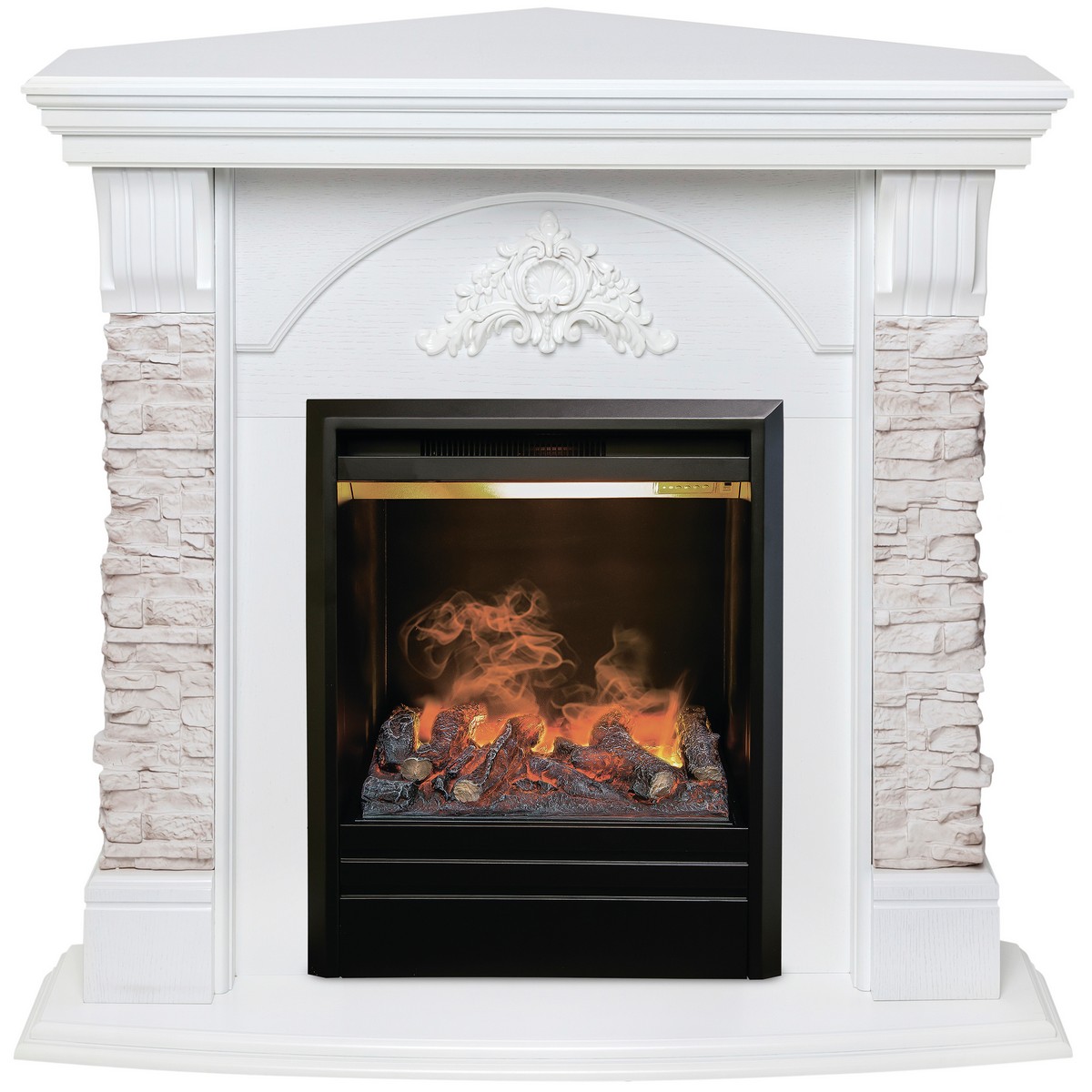 Электрокамин RealFlame Athena Corner GR белый с очагом 3D Olympic