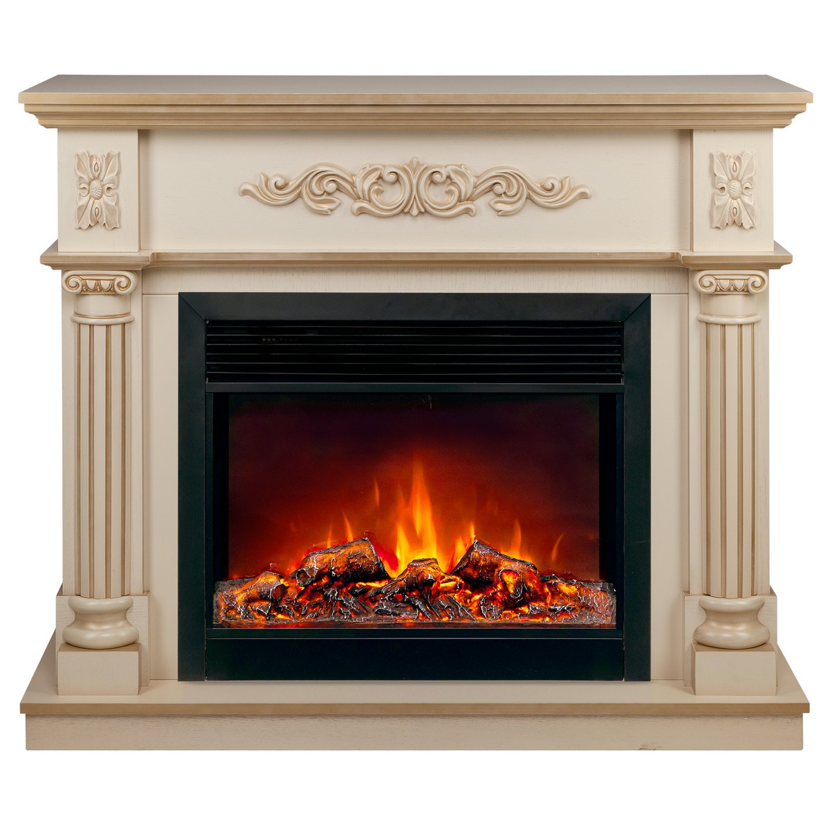 Электрокамин RealFlame Silvia 26 WT белый дуб с золотой патиной с очагом Moonblaze