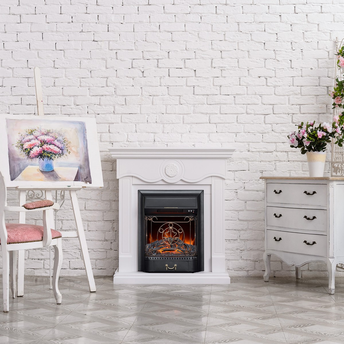 Электрокамин RealFlame Aurora WT айвори с очагом Majestic Lux Black