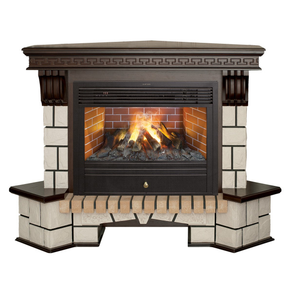 Электрокамин RealFlame Stone Coner AO античный дуб с очагом 3D Novara