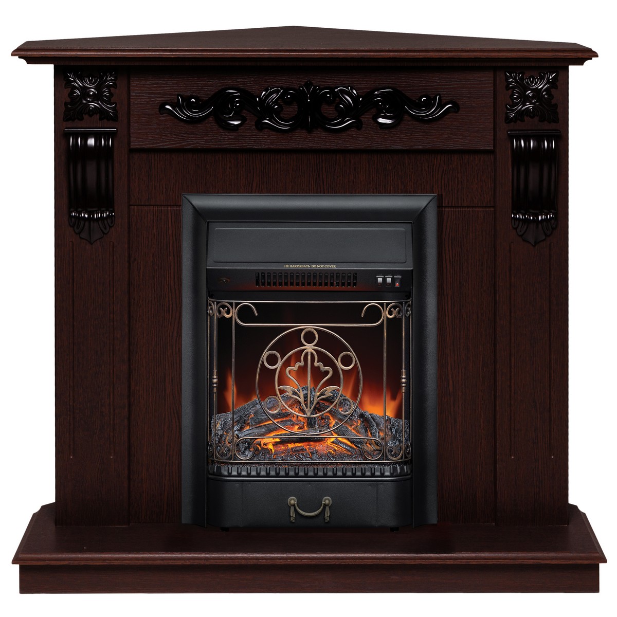 Электрокамин RealFlame Dominica Corner DN орех с очагом Majestic Lux Black