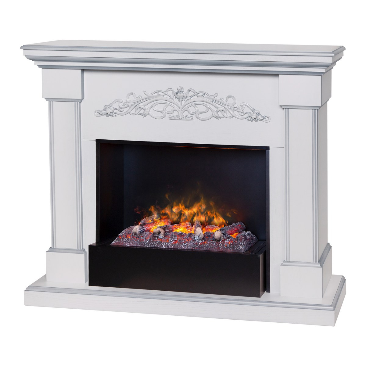 Электрокамин RealFlame Ofelia 26 WT дуб белый с серебряной патиной с очагом 3D Cassette 630