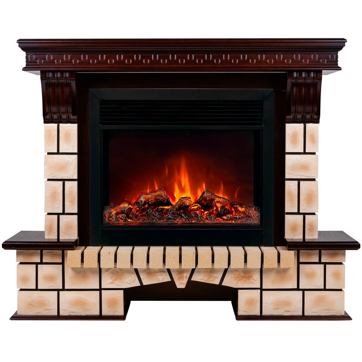 Электрокамин RealFlame Stone Brick AO античный дуб с очагом Moonblaze Black