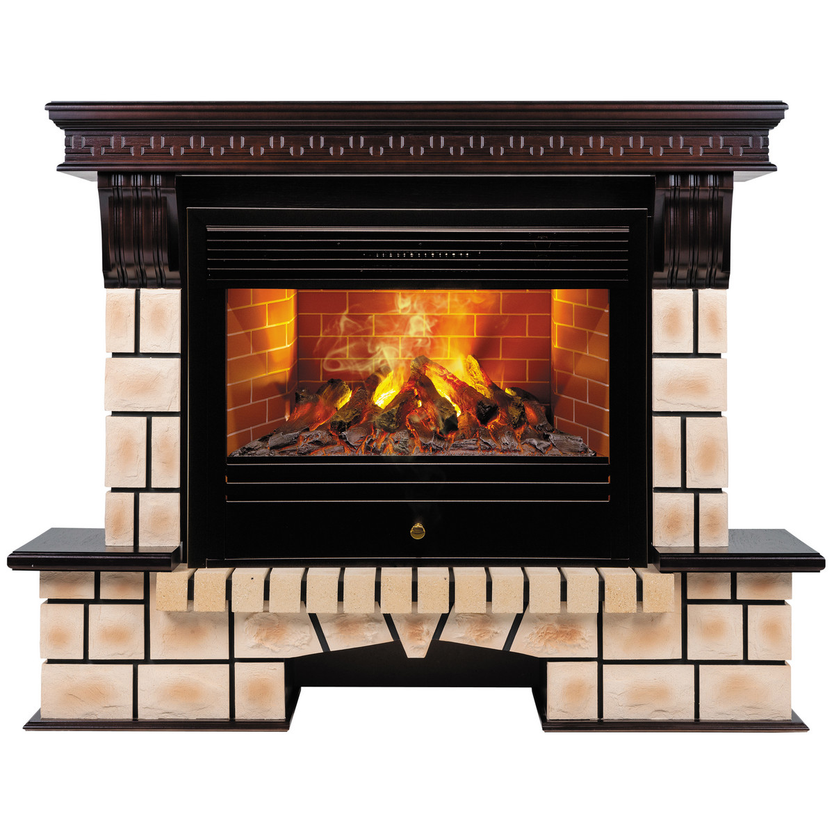 Электрокамин RealFlame Stone Brick AO античный дуб с очагом 3D Novara