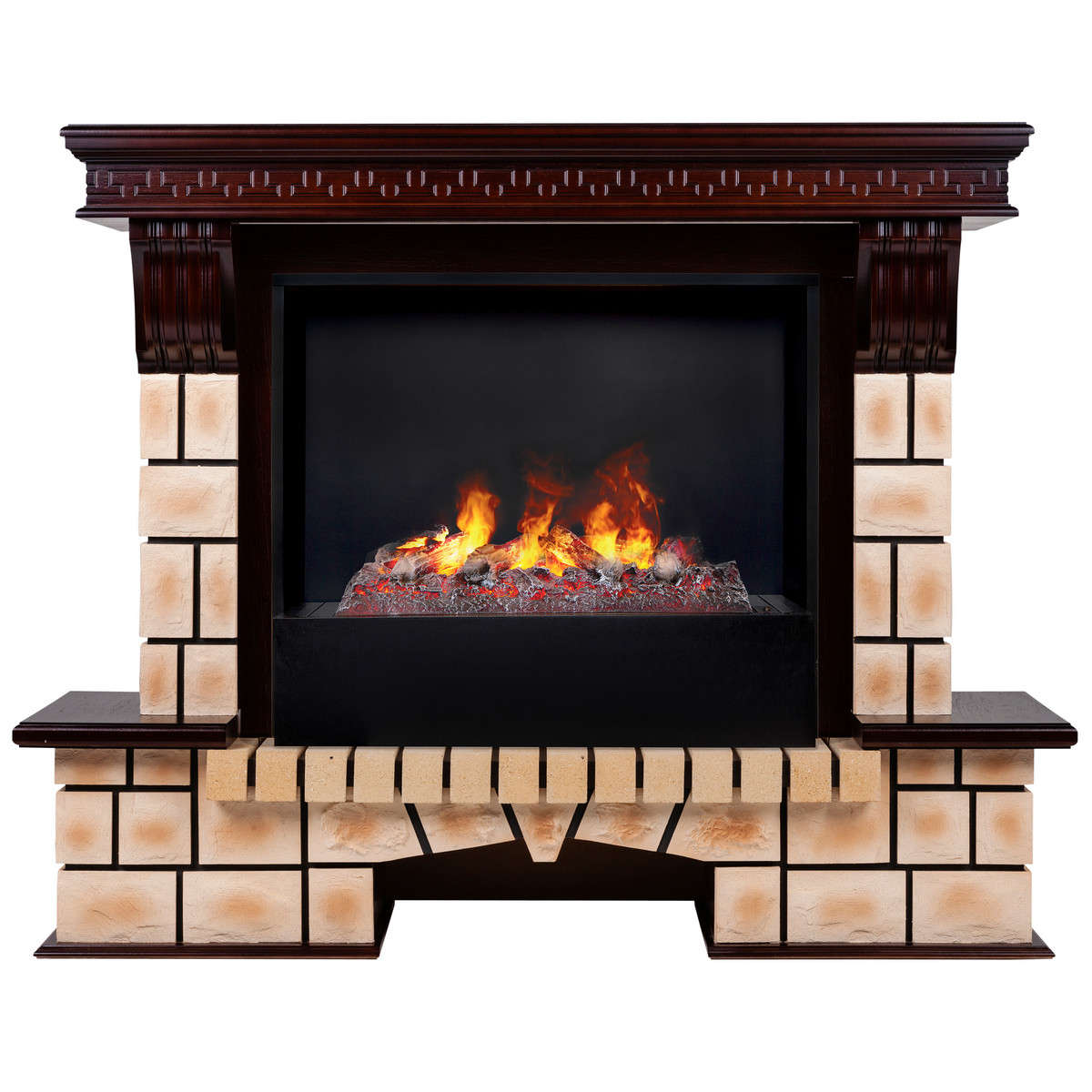 Электрокамин RealFlame Stone Brick AO античный дуб с очагом 3D Cassette 630