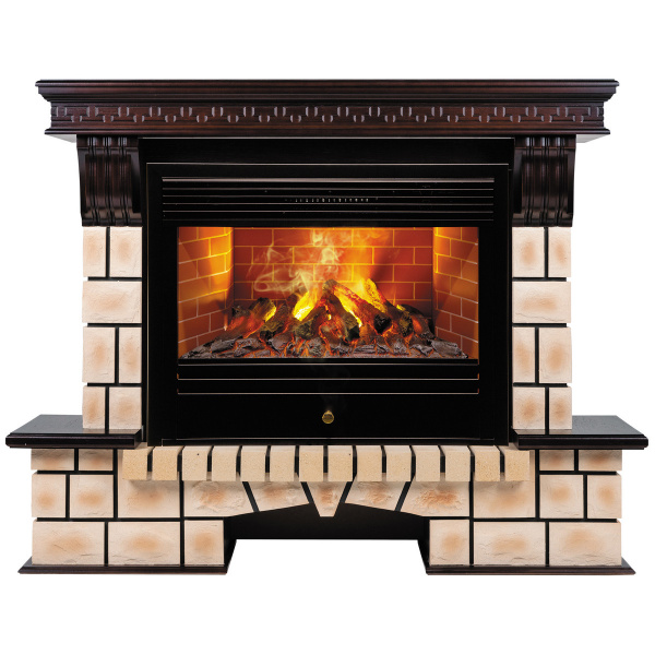Электрокамин RealFlame Stone Brick AO античный дуб с очагом 3D Novara