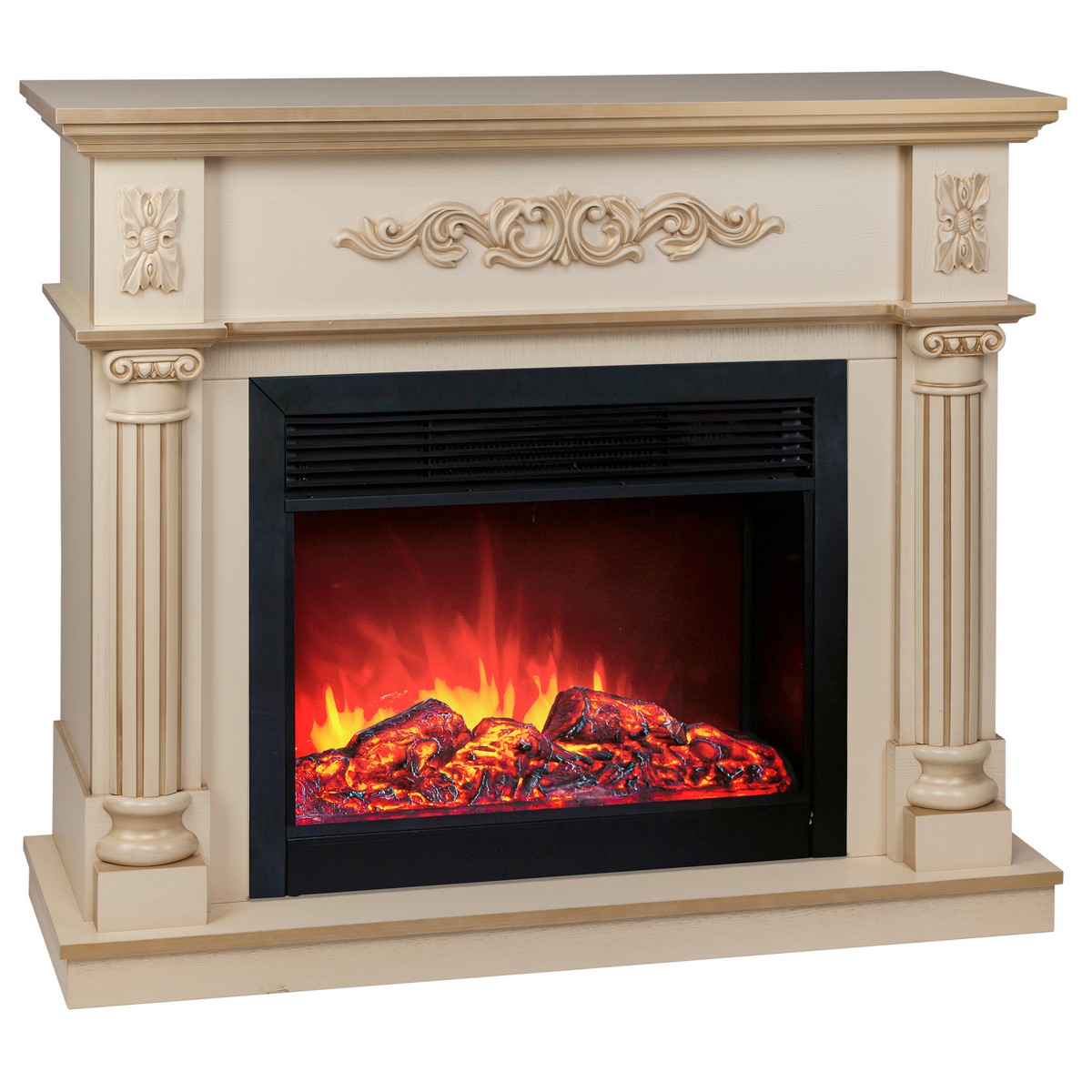 Электрокамин RealFlame Silvia 26 WT белый дуб с золотой патиной с очагом Moonblaze