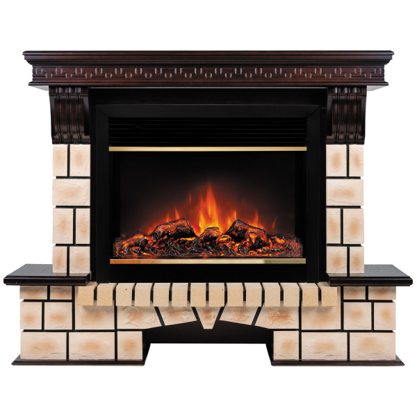 Электрокамин RealFlame Stone Brick AO античный дуб с очагом Moonblaze Brass