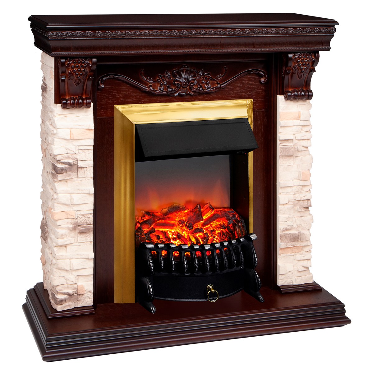 Электрокамин RealFlame Patricia STD NT орех с очагом Fobos Lux Brass