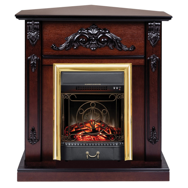 Электрокамин RealFlame Anita Corner AO античный дуб с очагом Majestic Lux Brass