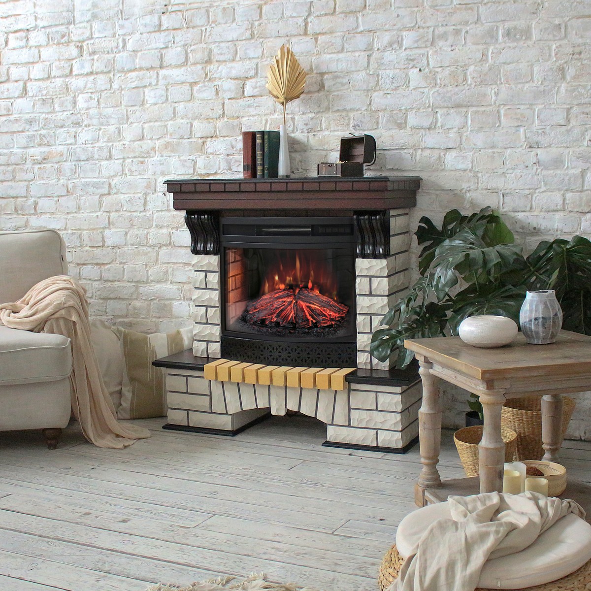 Каминокомплект COUNTRY/БРУКЛИН Античный дуб с очагом Электроочаг FIREFIELD/ФАЕРФИЛД 25