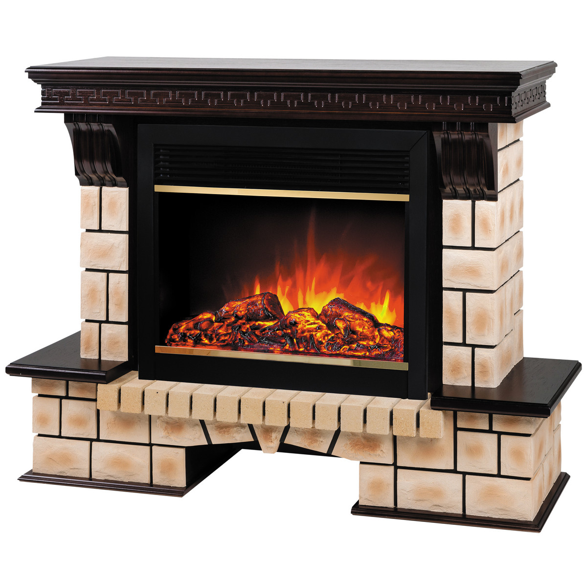 Электрокамин RealFlame Stone Brick AO античный дуб с очагом Moonblaze Brass