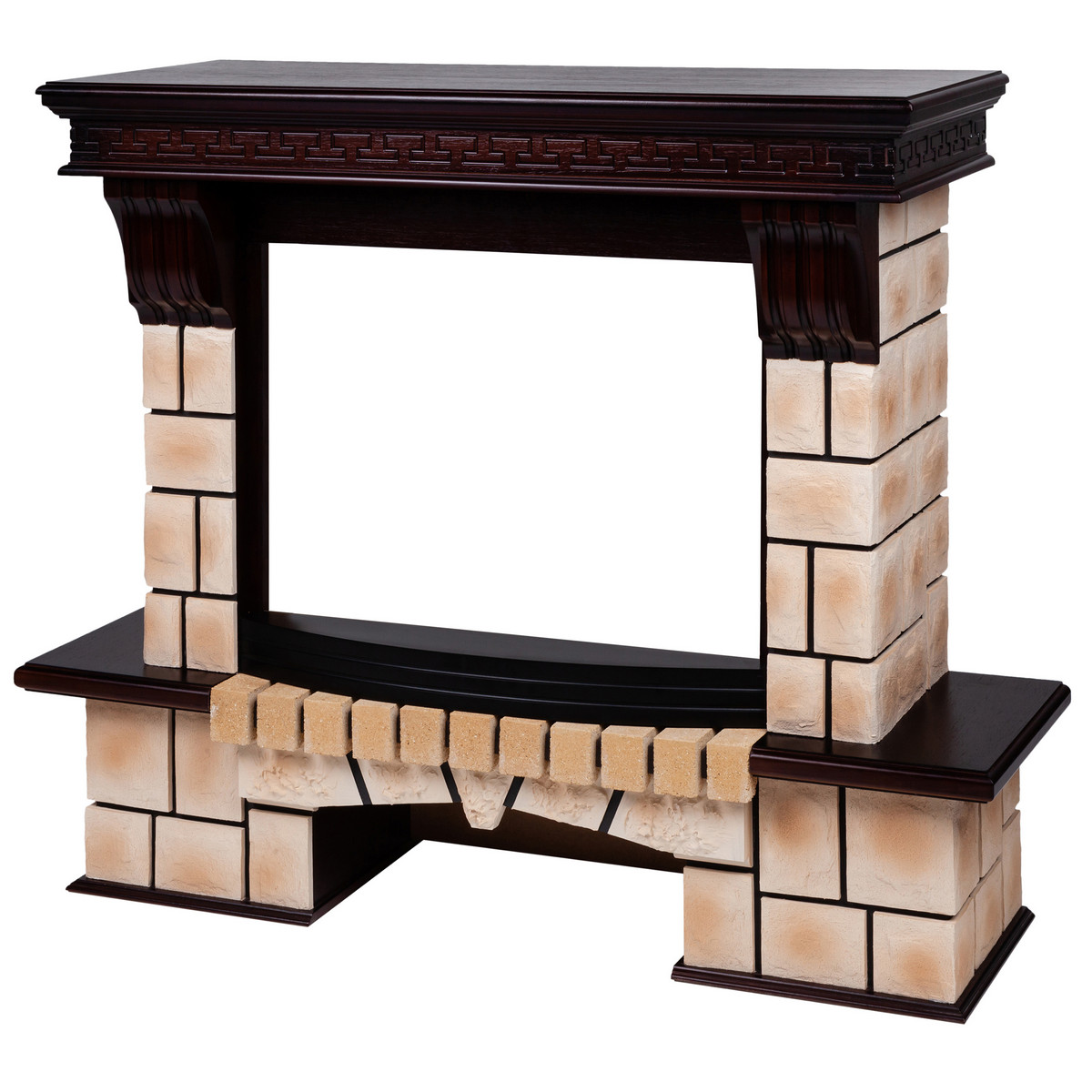 Портал каминный из МДФ RealFlame Stone Brick AO античный дуб, песочный камень