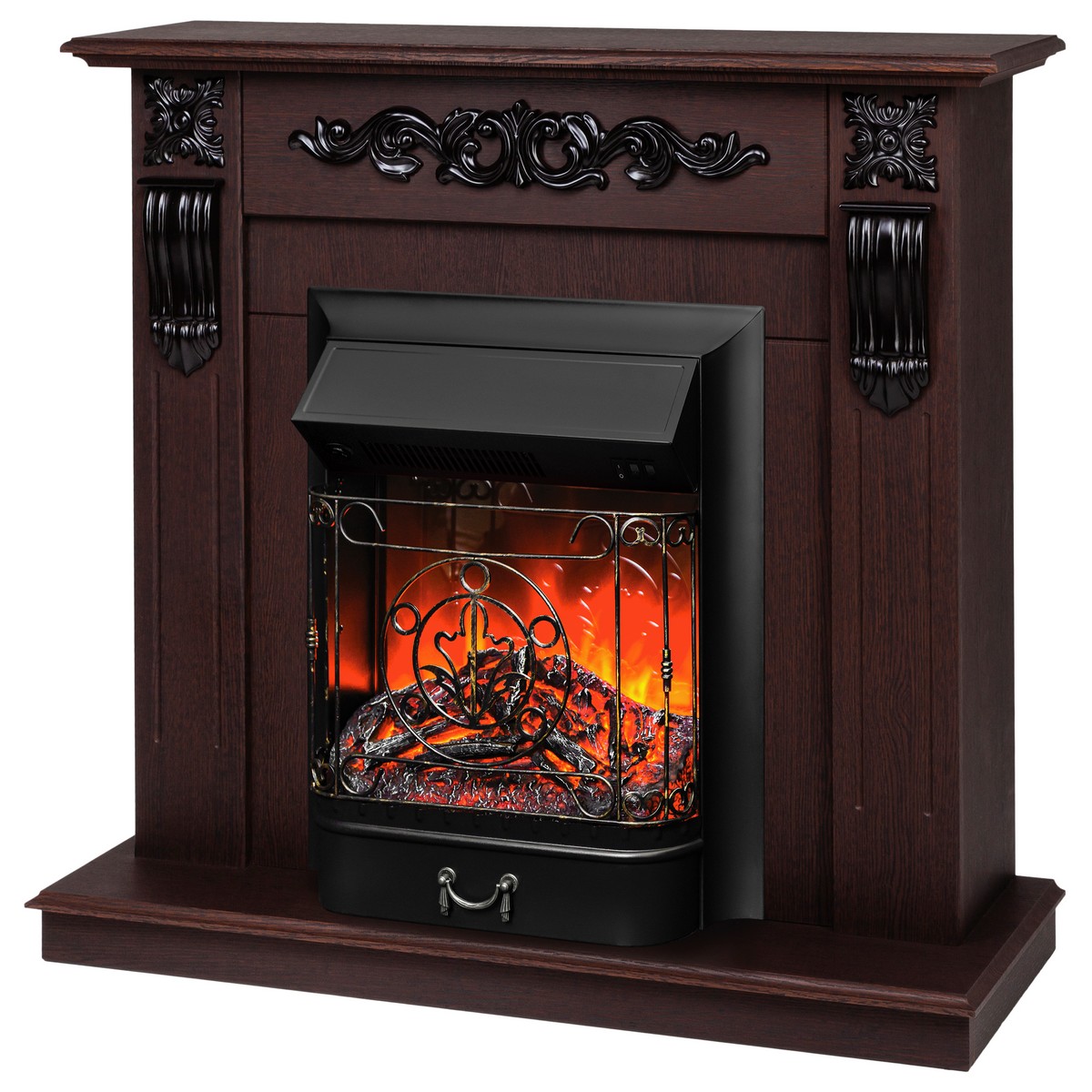 Электрокамин RealFlame Dominica DN орех с очагом Majestic Lux Black