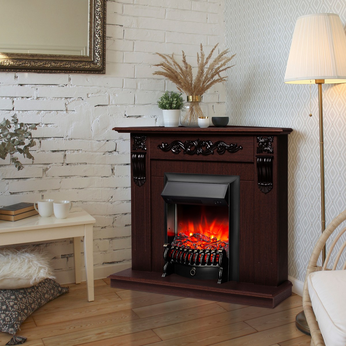 Электрокамин RealFlame Dominica Corner DN орех с очагом Fobos Lux Black