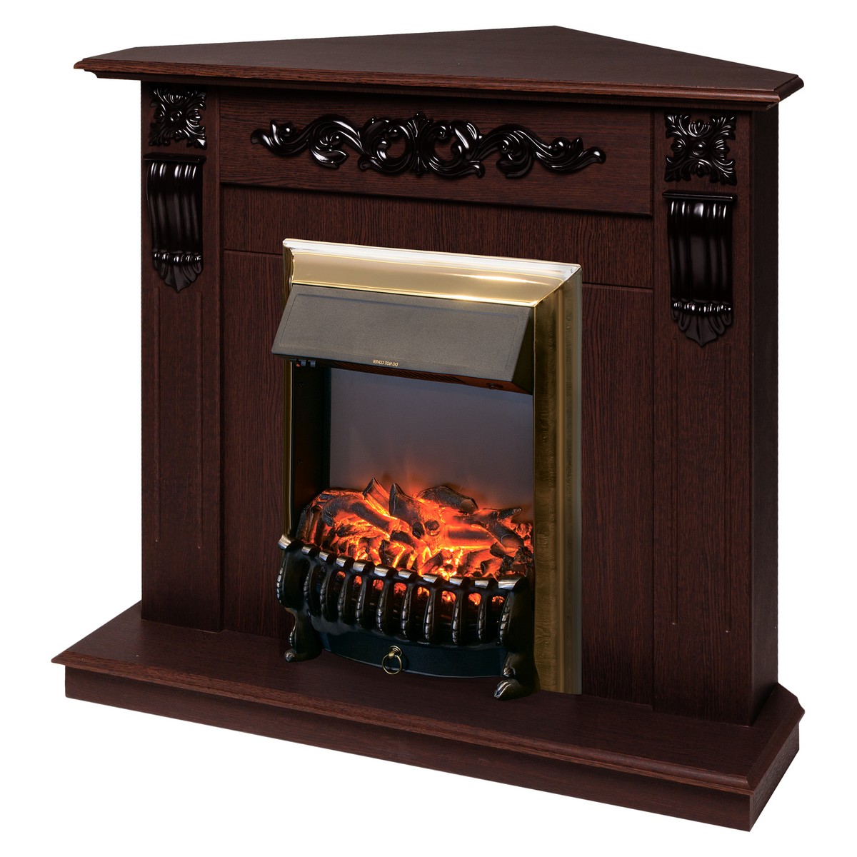 Электрокамин RealFlame Dominica Corner DN орех с очагом Fobos Lux Brass