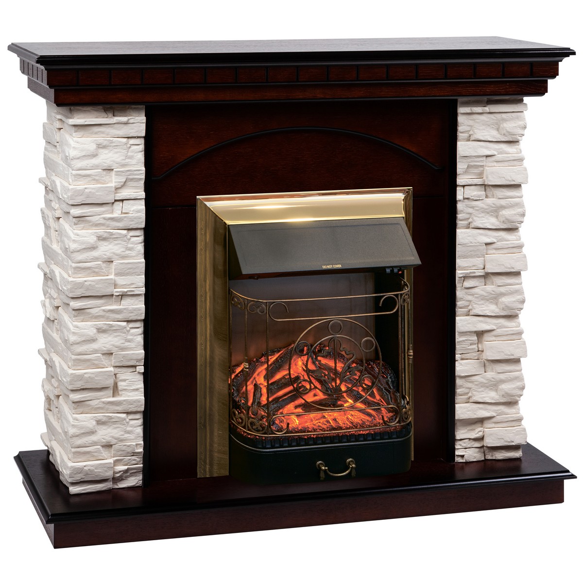 Электрокамин RealFlame Elford AO античный дуб с очагом Majestic Lux Brass