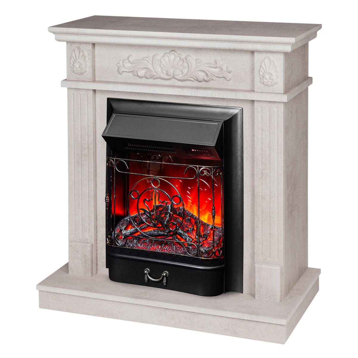 Электрокамин RealFlame Adelaida WT белый камень с очагом Majestic Lux Black RC
