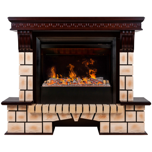 Электрокамин RealFlame Stone Brick AO античный дуб с очагом 3D Helios 26 SBG