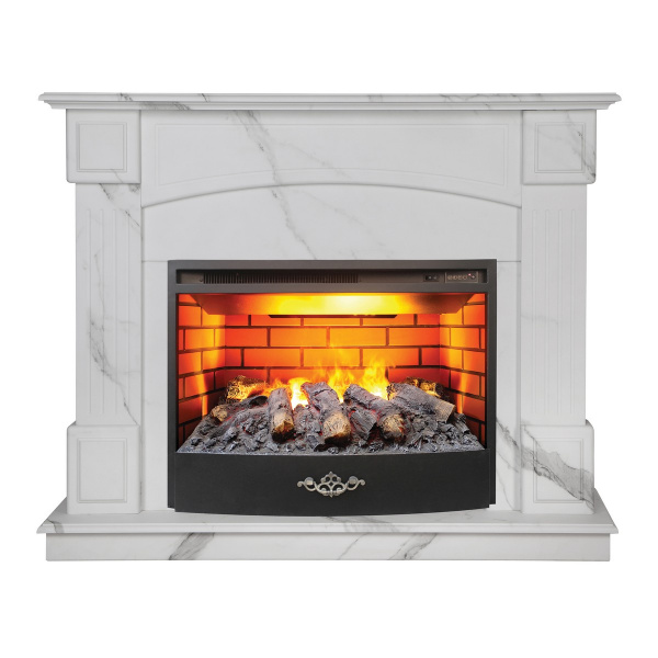 Электрокамин RealFlame Carolina 24/25,5 WT цвет мрамор белый с очагом 3D Firestar 25,5