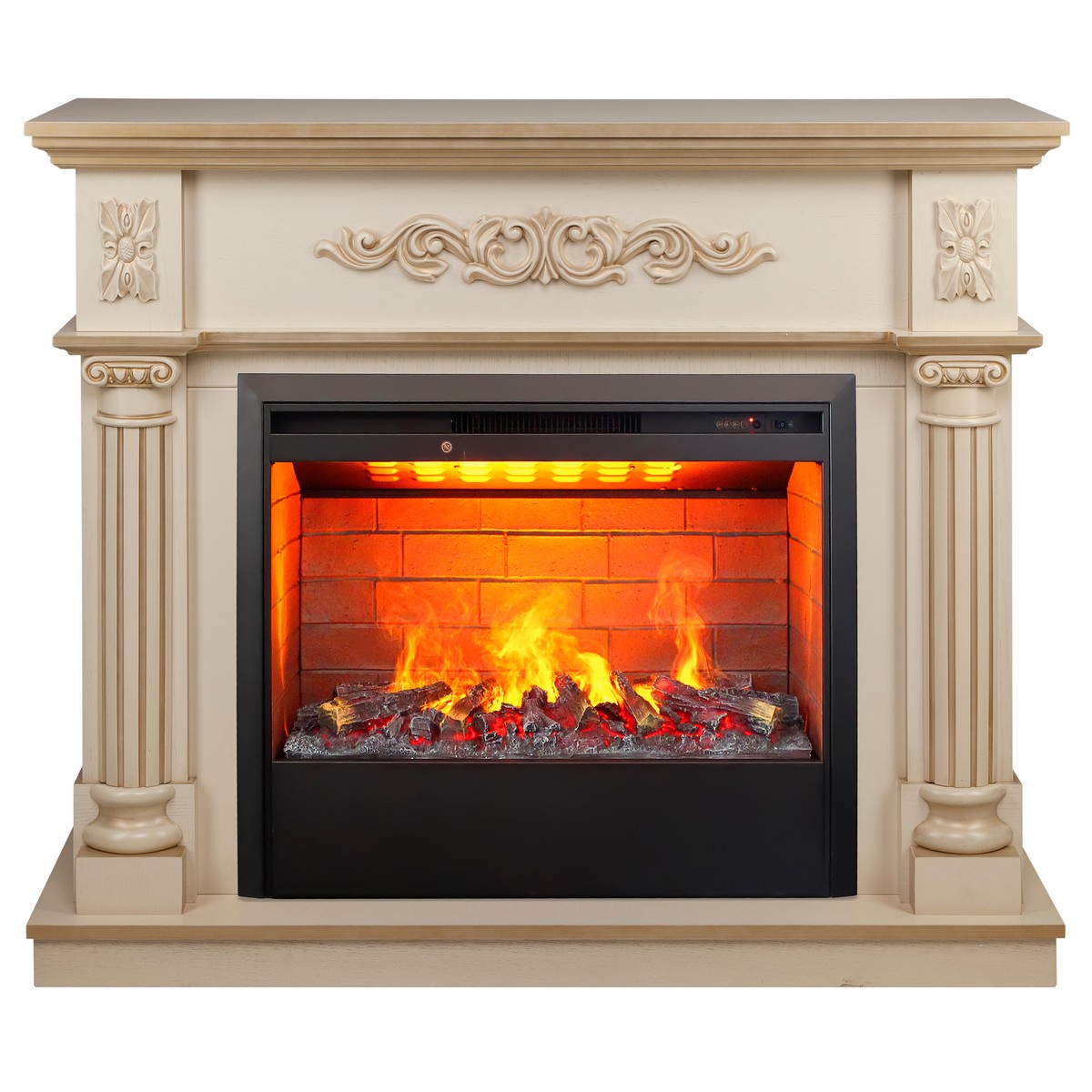 Электрокамин RealFlame Silvia 26 WT белый дуб с золотой патиной с очагом 3D Helios 26