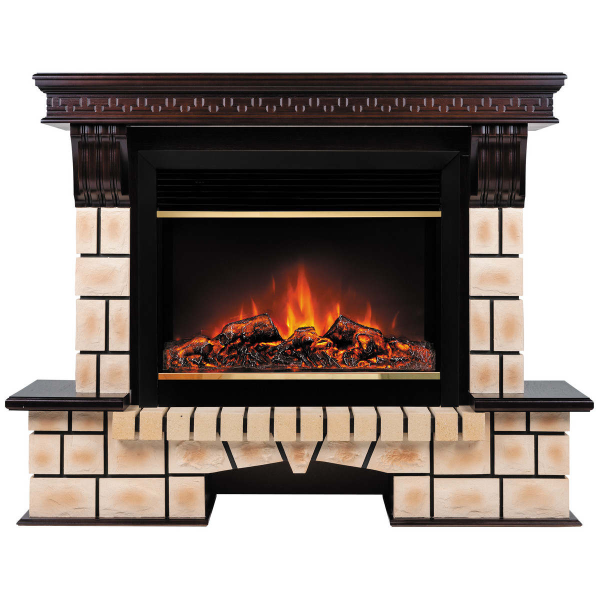 Электрокамин RealFlame Stone Brick AO античный дуб с очагом Moonblaze Brass