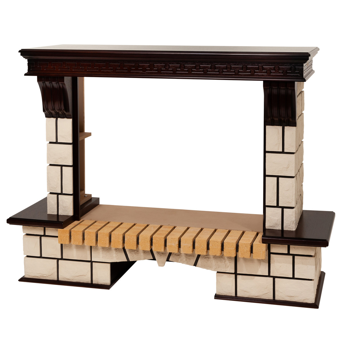 Портал каминный из МДФ RealFlame Stone 33 АО, античный дуб, белый камень