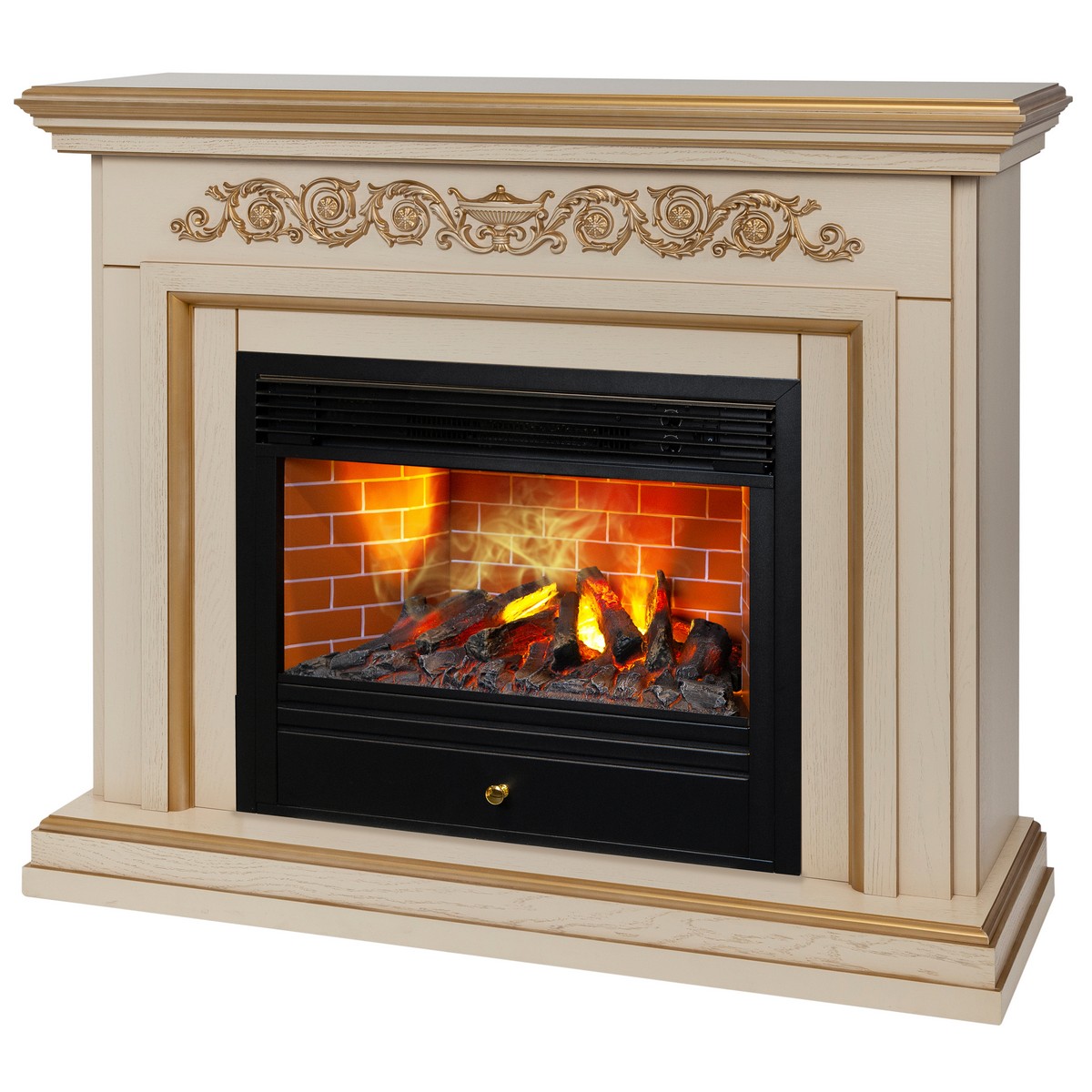 Электрокамин RealFlame Leticia 26 WT белый дуб с золотой патиной с очагом 3D Novara