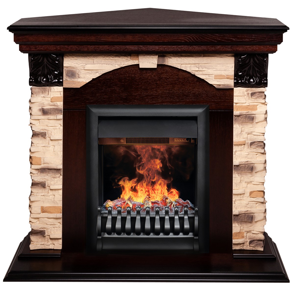 Электрокамин RealFlame Dublin Corner Rock AO античный дуб с очагом 3D Oregan