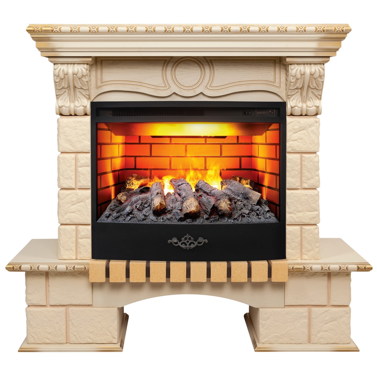 Электрокамин RealFlame Bolero WT белый дуб с золотой патиной с очагом 3D Firestar 25,5