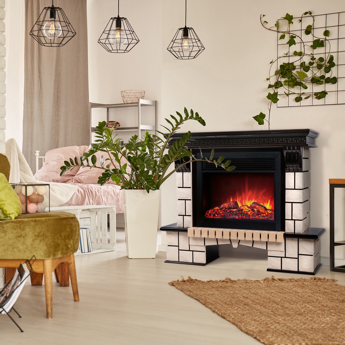Электрокамин RealFlame Stone 26 AO античный дуб с очагом Moonblaze Black