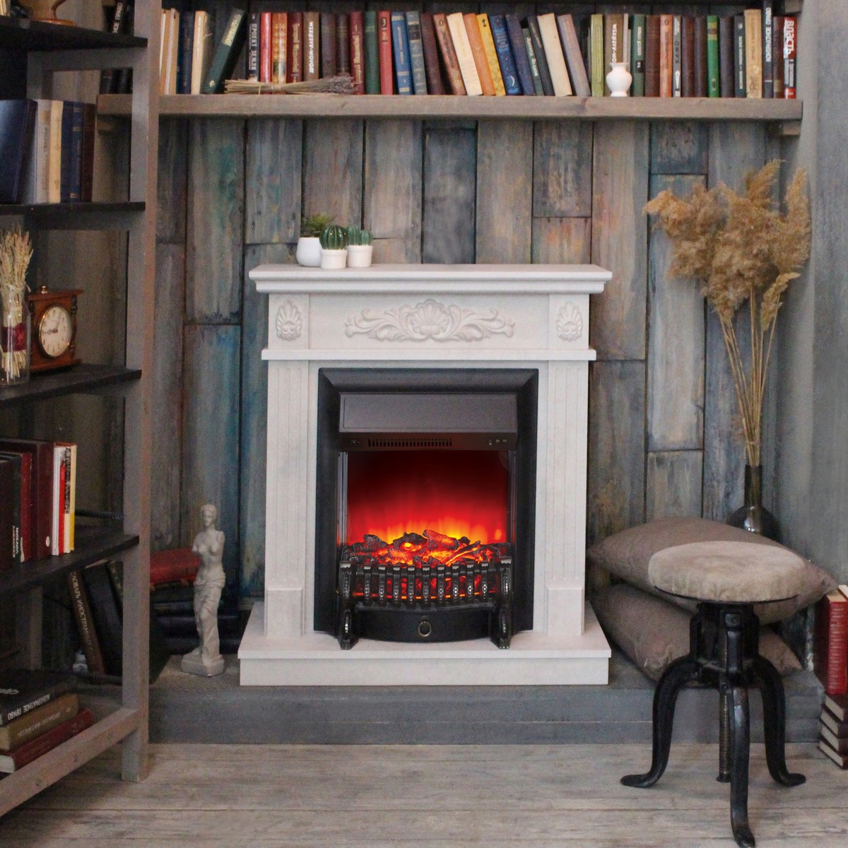 Электрокамин RealFlame Adelaida WT белый камень с очагом Fobos Lux Black