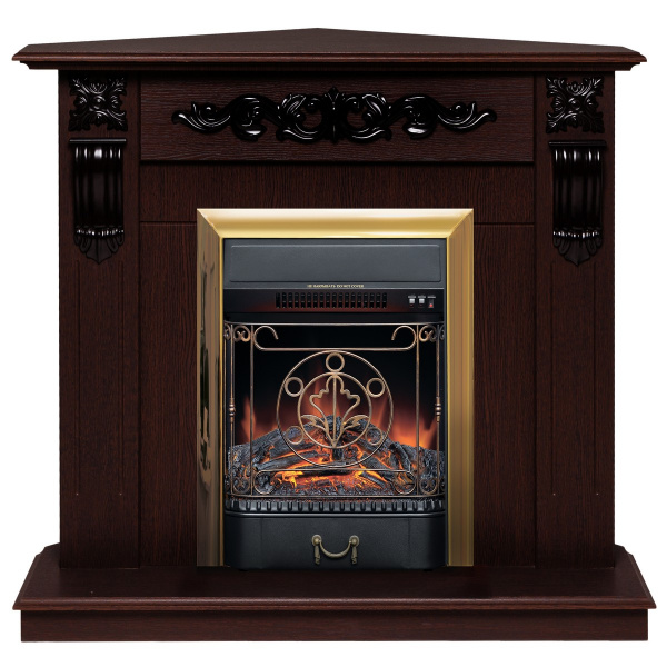 Электрокамин RealFlame Dominica Corner DN орех с очагом Majestic Lux Brass