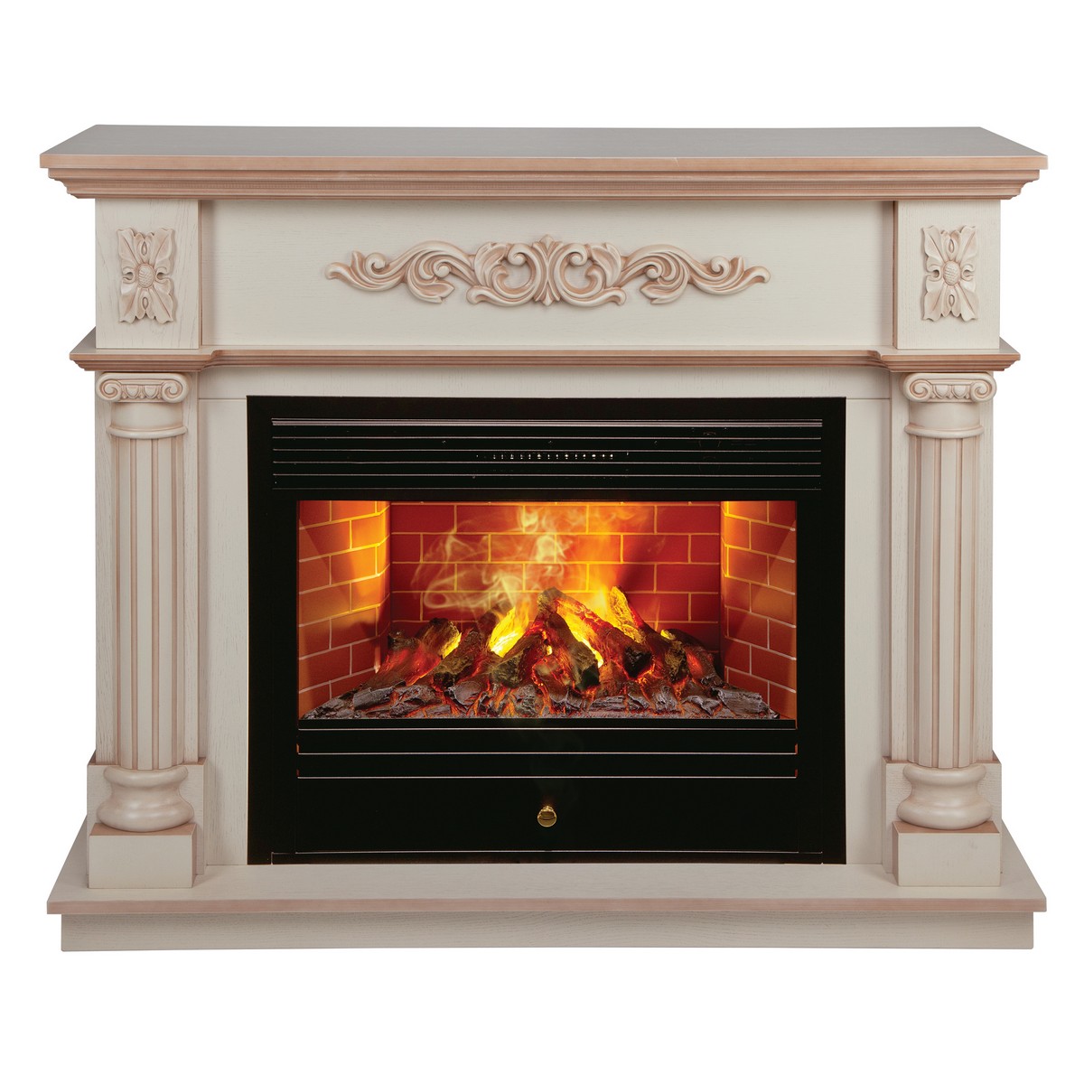 Электрокамин RealFlame Silvia 26 WT белый дуб с бронзовой патиной с очагом 3D Novara