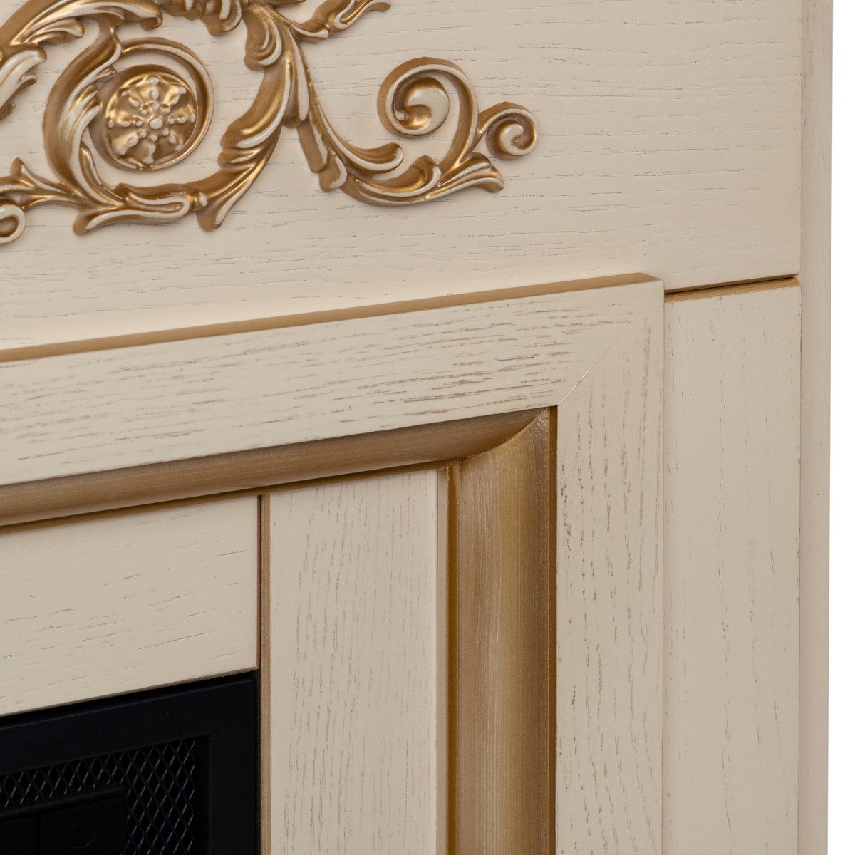 Электрокамин RealFlame Leticia 26 WT белый дуб с золотой патиной с очагом 3D Novara